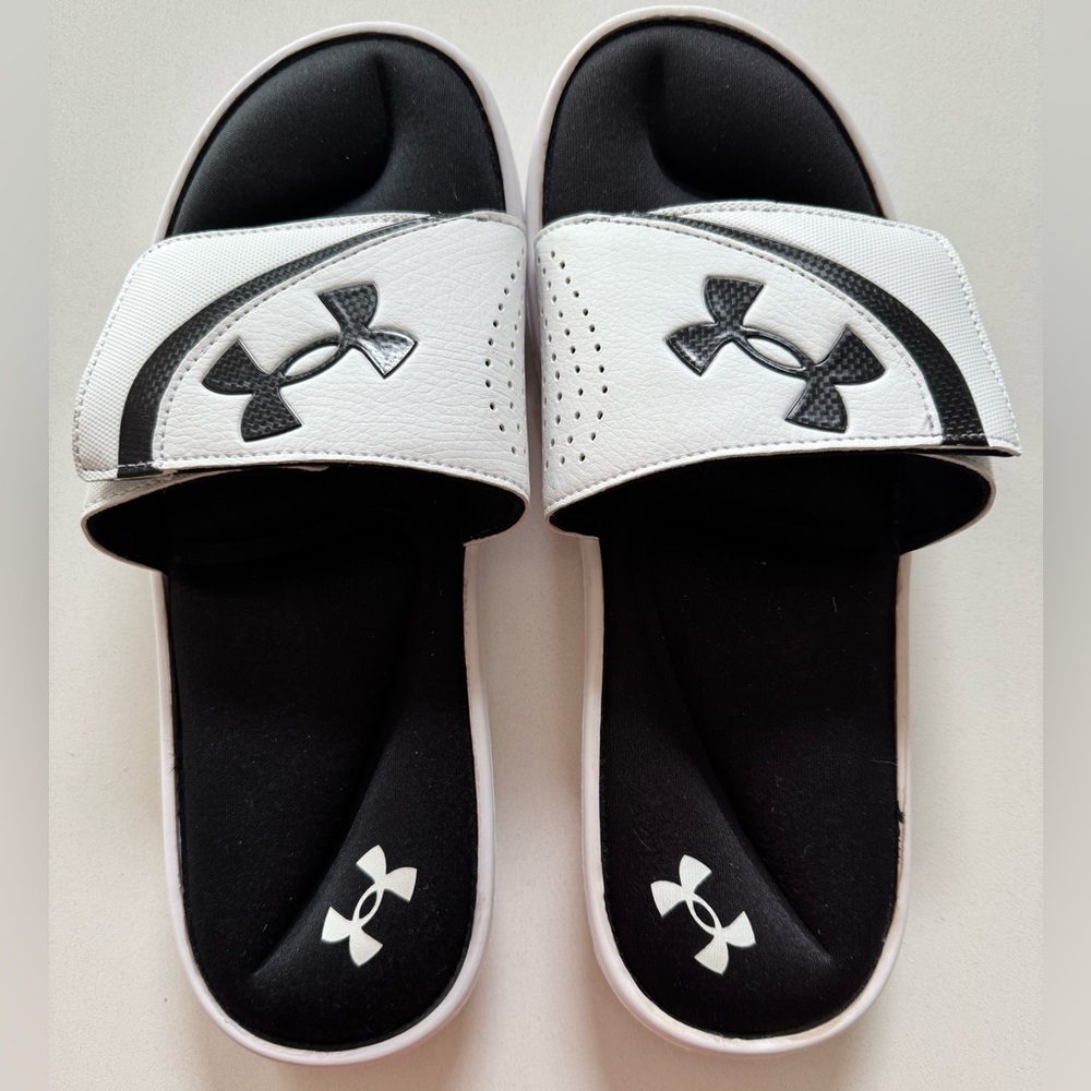 Under Armour Black and White Slide Sandals